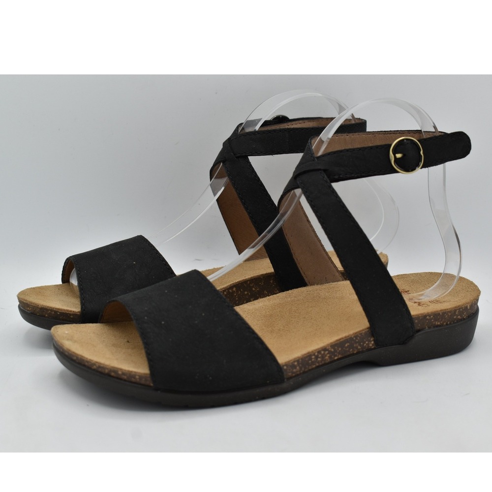 Dansko Womens EU Size 39 Rafferty Black Milled Nubuck Ankle Strap Sandals Shoes